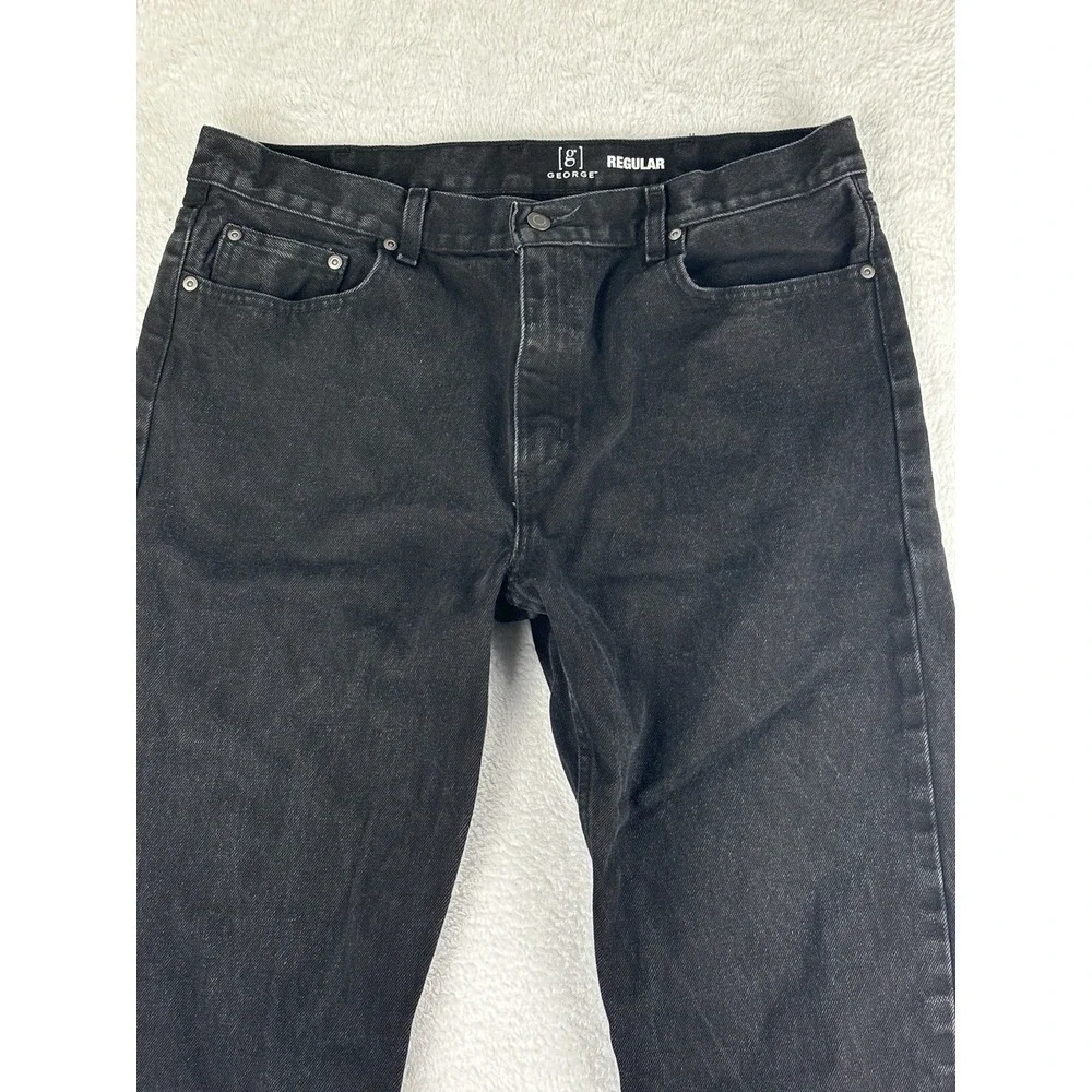 George Jeans Mens Black Straight Leg Mid Rise Jeans Size 36x32‎